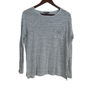 Vince Gray and Navy Striped Linen Lightweight Long Sleeve Top, Size XS
